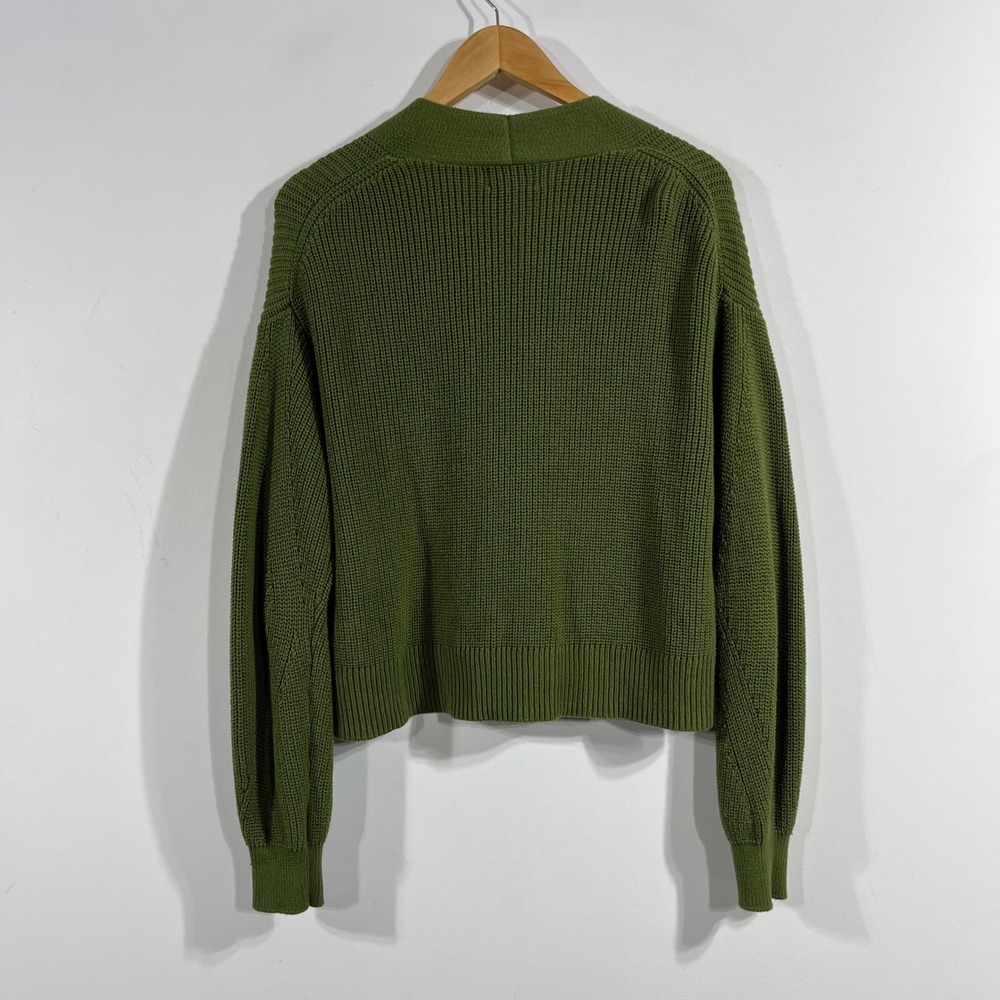 Womens Granola Fisherman 90s Grunge Olive Green Cotton Cardigan Sweater Medium - Picture 3 of 7